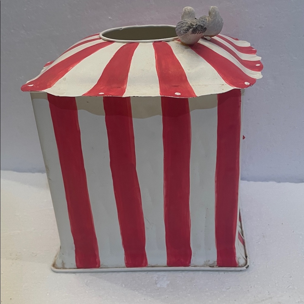 Vintage Laura Ashley Hand painted Seaside tissue box birds Red Striped metal Tin - Picture 5 of 11